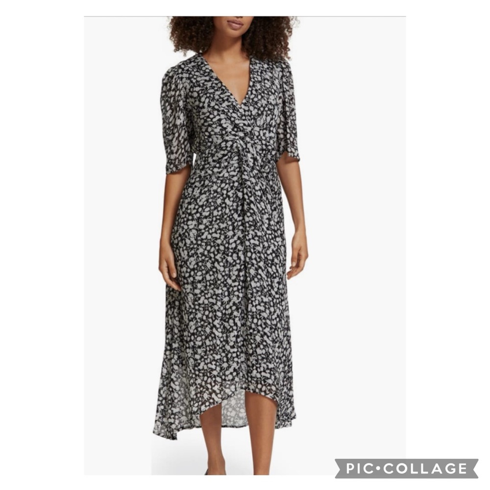 Scotch & Soda Drape Knot Tiered Midi Dress Black Floral NWT Size 4